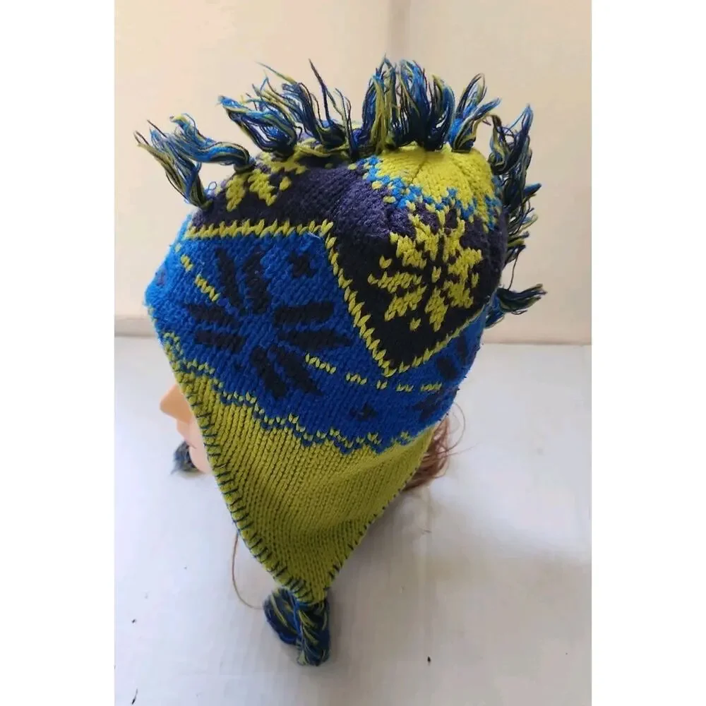 LL Bean Hat 284767 Mohawk Earflap Kids L Beanie Blue Lime Green Discontinued VNT